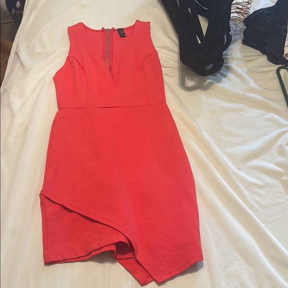 Red Asymmetrical Wrap Cocktail Dress